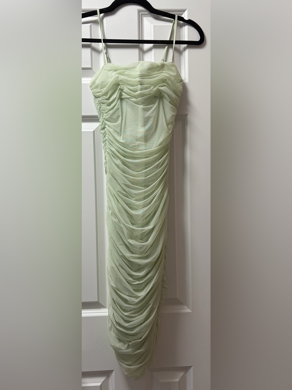 Babaton Light Green Ruched Midi Dress